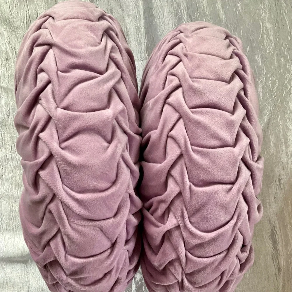 HIG Round Velvet Pleated Throw Pillows Set of 2 Dusty Mauve Lavender‎ Decorative
